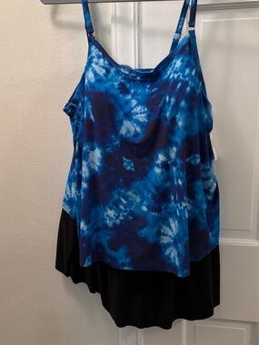 Farah Blue & Black Spaghetti Strap One Piece Swimwear Romper 24W